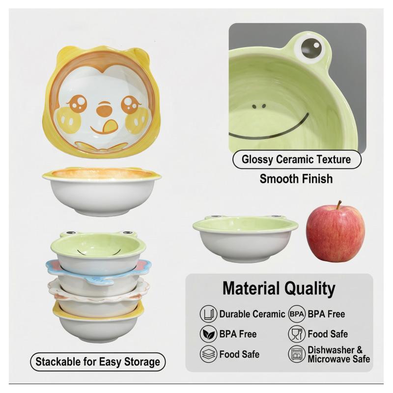 Viral Cute Animal Shaped Kids Ceramic Bowls! BOYOU Food-Grade BPA-Free Toddler Bowls, Microwave & Dishwasher Safe, 4 Adorable Designs to Boost Appetite, Stackable for Space Saving, Perfect for Baby Meals & Snacks!