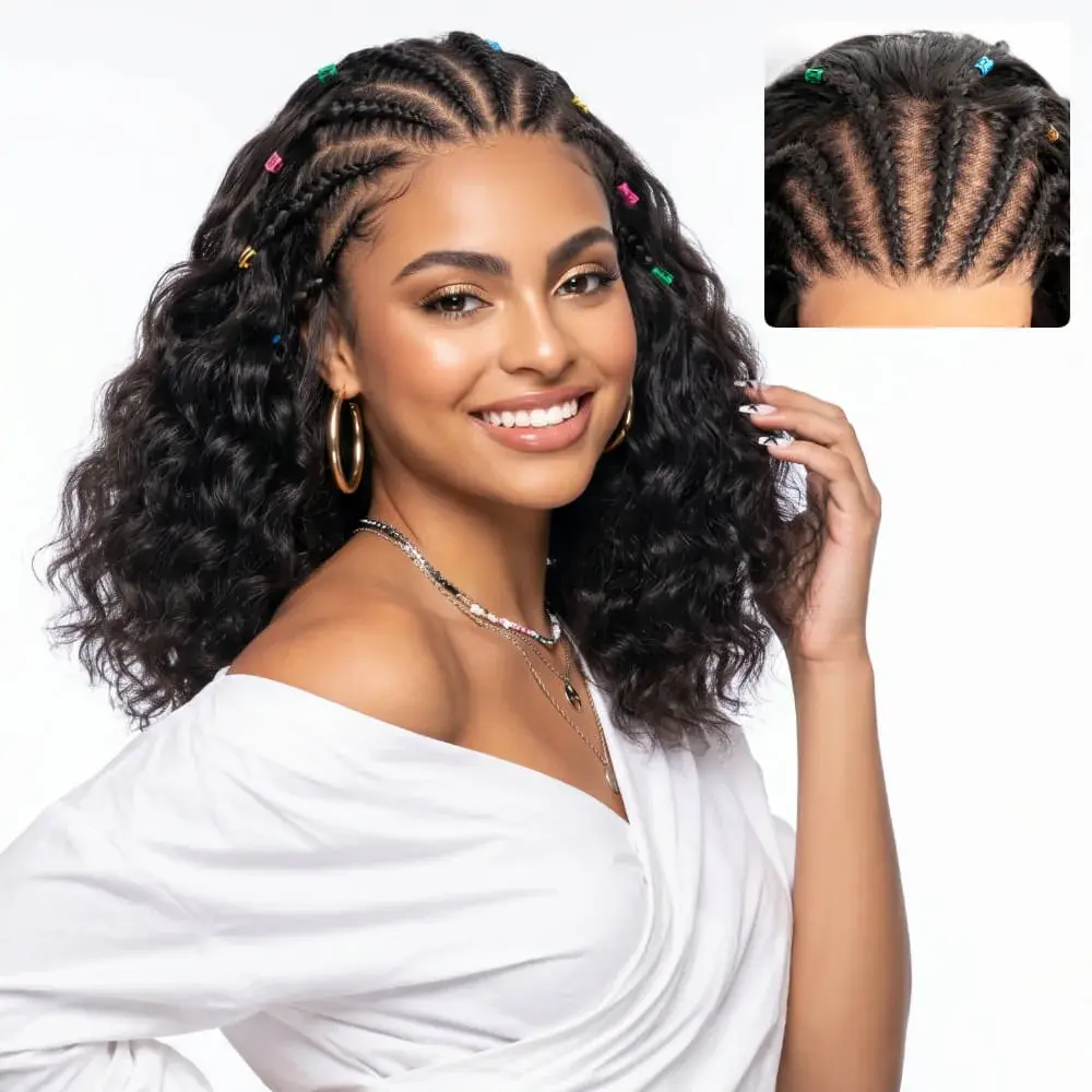 Megalook 13x5 Glueless Braided Bohemian Curl/ Jerry Curly Bob Wig With Pre-Cut Lace Natural Black Virgin Hair, Wigs Human Hair, Braided Wigs