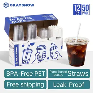 12oz Clear Disposable Cups with X Slot Lids and Straws – Convenient Drink Cups for Iced Coffee, Smoothies, Parties & On-The-Go Drinks