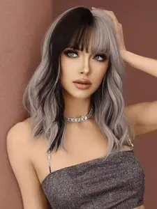 Short Wavy Hair Wigs Curly Bob Wig with Bangs Wigs Shoulder Length Wigs for Black/White Women Bob Style Synthetic Heat Resistant Bob Wigs