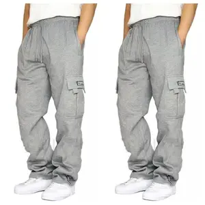 Men's Cargo Sweatpants Casual Fleece Joggers Loose Fit Open Bottom Athletic Pants for Men with Pockets