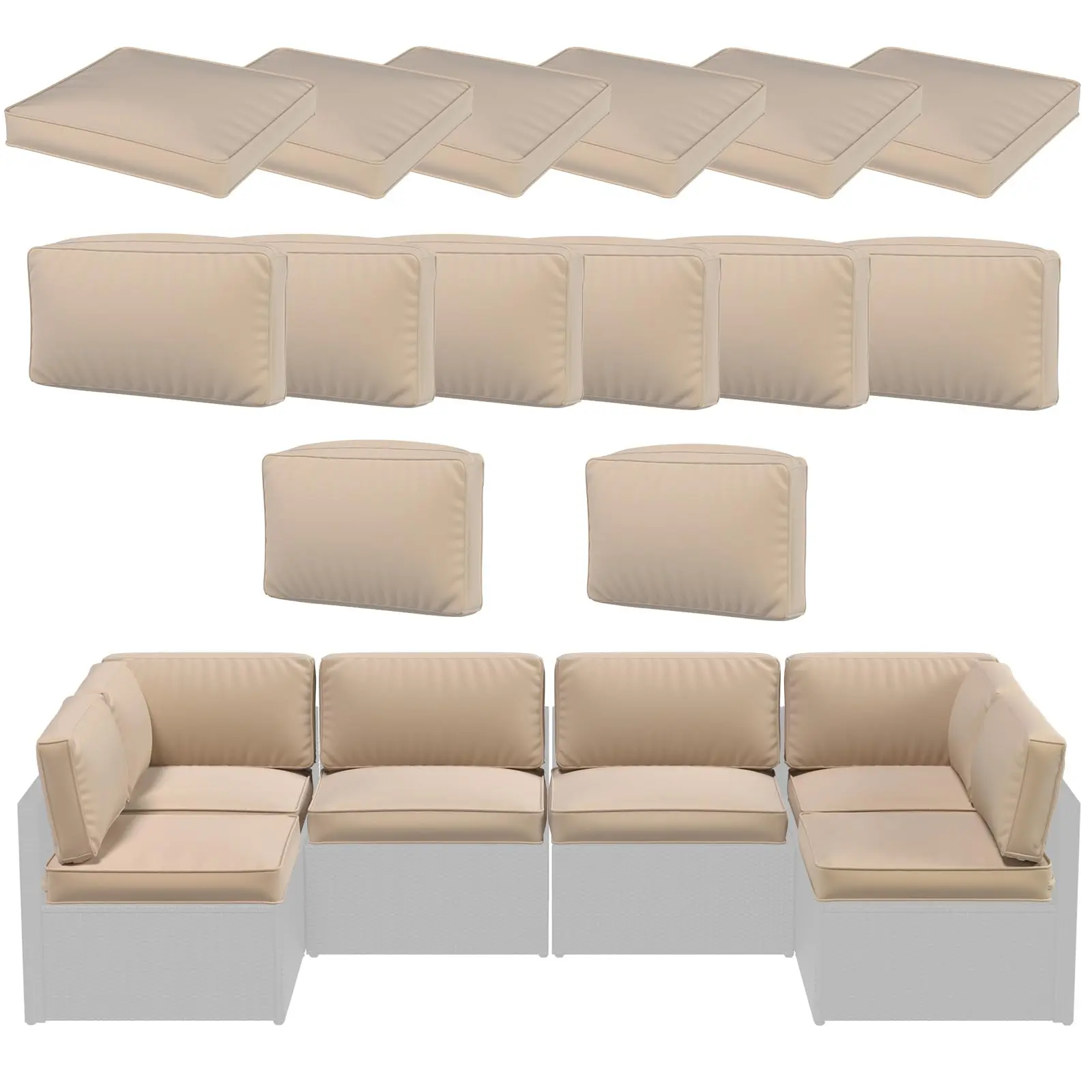 【Only Cushions】YODOLLA Outdoor Cushions for Patio Furniture 14PCS Outdoor Cushion Covers Replacement Washable with Zipper 6-Seaters Sofa Patio Slipcovers Set Seat and Back Cushions for Outside