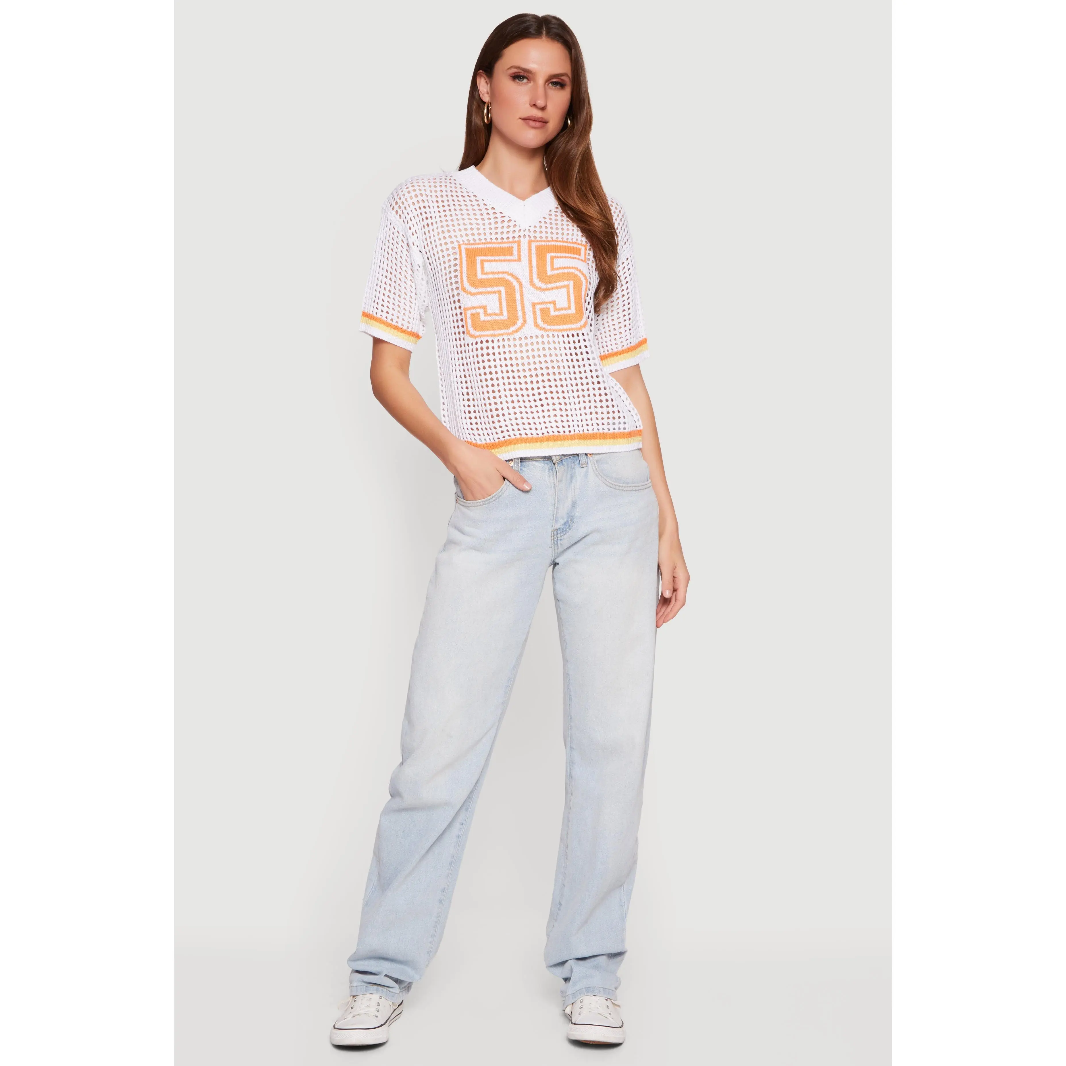 Graphic Short Sleeve Crochet Knit Jersey
