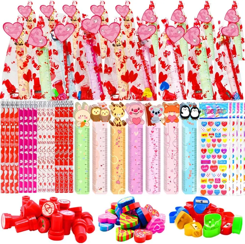28 Pack Back to School Stationery Set for Kids, School Supplies Gift Bag with Pencils, Cards, Stamper, Erasers, Ruler & Sharpener, Classroom Prizes, Party Favors, Back to School Gifts