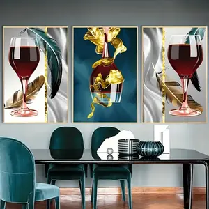 3-Piece Elegant Wine Glass Decor Posters, Luxurious Wall Art, Modern Home Decor, Hotel Bedroom Sofa Background Poster, Modern Room Wall Decoration No Frame