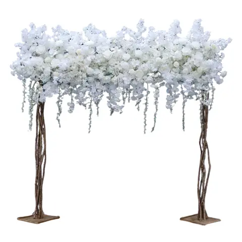 A7568 Silky Synthetic Artificial Flower Bouquet - White-Red-Pink Rose, Cherry Blossom, Wisteria, 240x90cm Single Row Hanging Decor for Living Room, Wedding Venue
