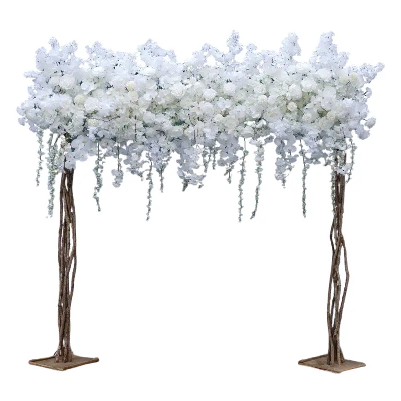A7568 Silky Synthetic Artificial Flower Bouquet - White-Red-Pink Rose, Cherry Blossom, Wisteria, 240x90cm Single Row Hanging Decor for Living Room, Wedding Venue