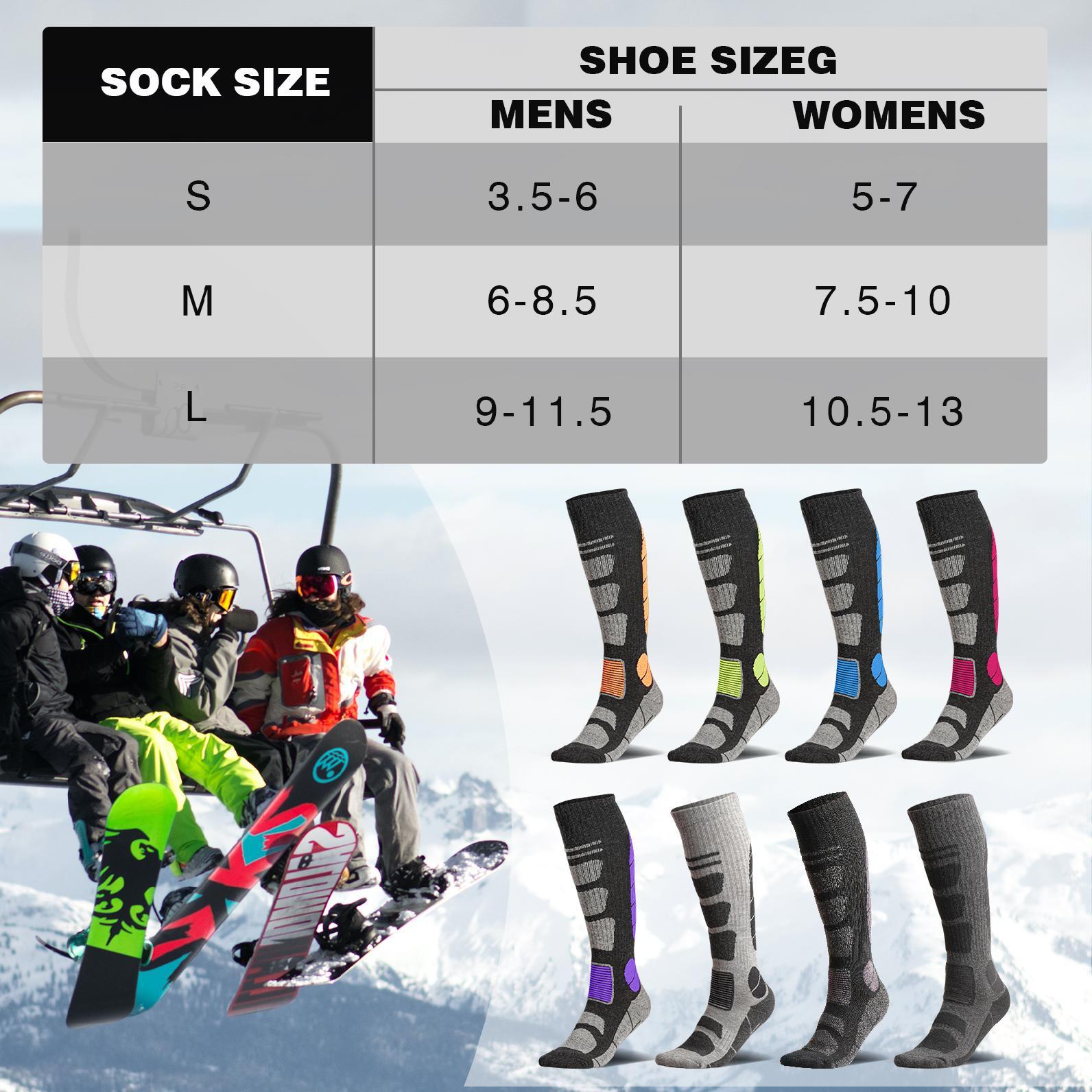 Winter Thermal Ski Socks - 3 Pair Pack Wool Blend Knee High Socks for Men & Women Snowboarding