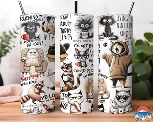 Funny Animal Skinny Tumbler 20oz, Sarcastic Cat Dog Raccoon Quotes Tumbler with Straw, Introvert Coffee Lover Gift