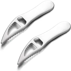 2 count  Fish Scaler Remover, Stainless Steel Seafood Cleaning Tools, Portable Fish Scale Scraper with Bottle Opener for Kitchen and Outdoor Use