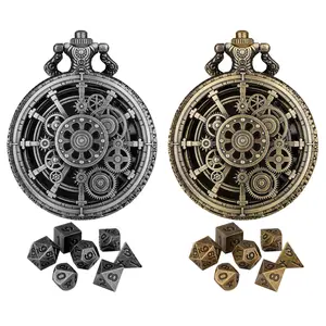 Punk Style Pocket Watch Box Set, Includes Thick Chain & 7 Metal Dice, Mini Dungeons & Dragons Role-Playing Game Accessories, Tabletop Games