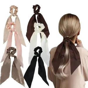 6 PCS Bow Silk Scrunchies, Hair Ties with Bows, Hair Scrunchies for Women Girls, Knotted Bows Silk Hair Ties, Satin Hair Ribbon Elastic Hair Tie