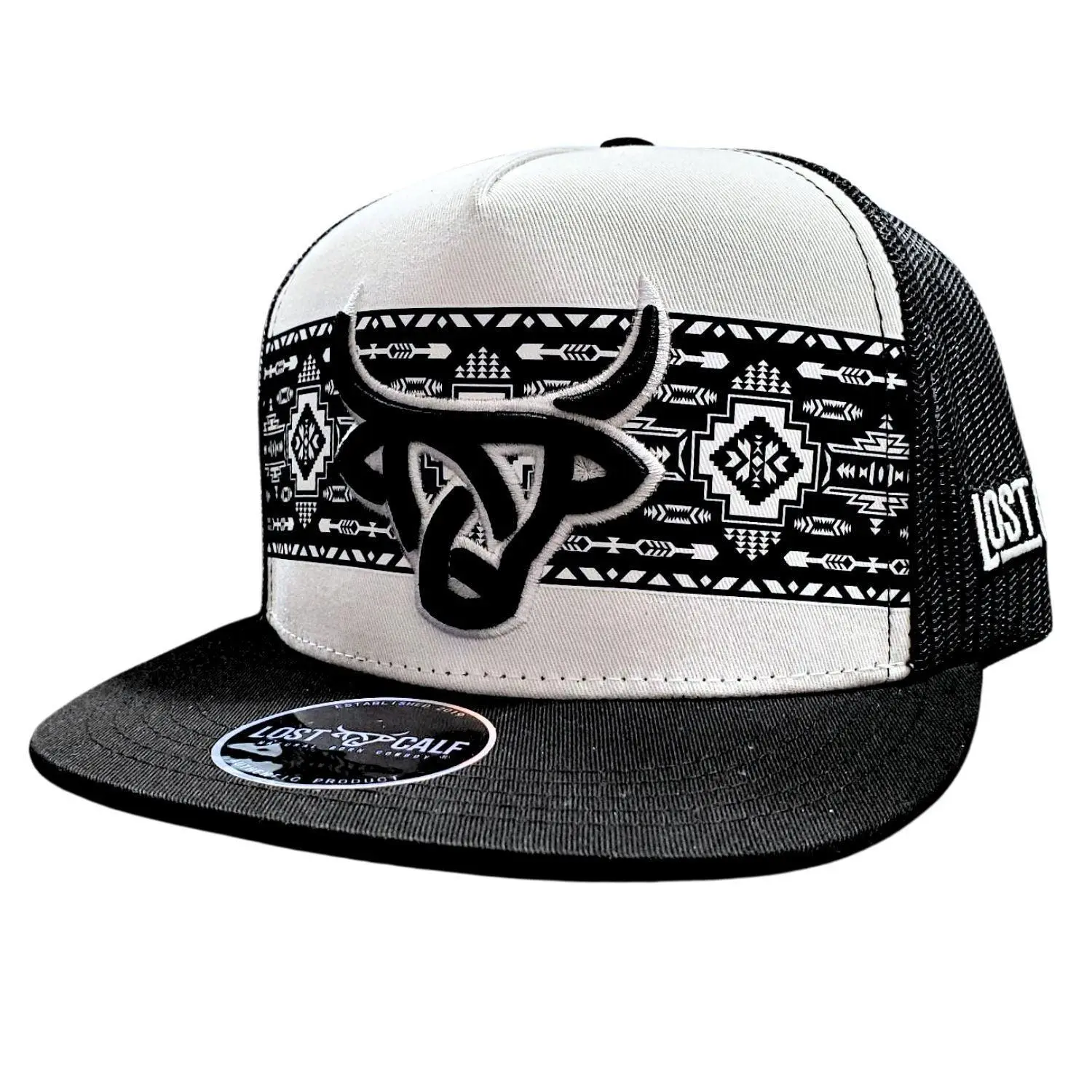 Lost Calf Shima Snapback Aztec Hat – Premium Flat Bill Adjustable Cap with Bull Logo | Unisex Streetwear Baseball Hat for Men & Women | Stylish Gift for Him | Fast Shipping
