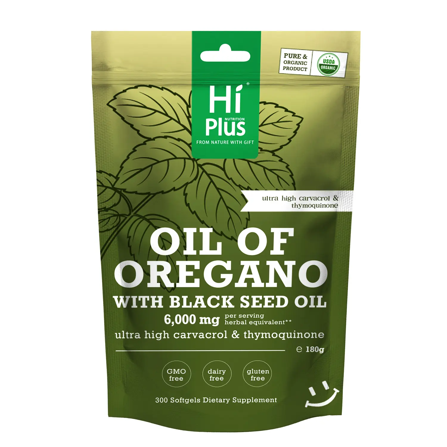 HiPlus Edible Oregano & Black Cumin Seed Oil Herbal Antioxidant Dietary Supplement - 6000mg, 300 Softgels, High Carvacrol & Thymoquinone, Non-GMO, Gluten-Free, Plant-Based High Potency Support for Health & Fitness, High Potency Supplement