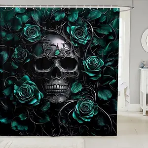 Feelyou Sugar Skull Shower Curtain - Turquoise Rose Floral Print Fantasy Theme Curtain, Waterproof, Washable, Multi-Size with C-Hooks, Cute Decorative Bathroom Room Decor Textile Set, Floral Print Curtains