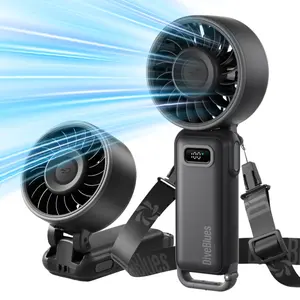 DiveBlues D6036 Portable Handheld Turbo Fan with Strong Airflow 15 Hours Battery Operated 100 Gear Speed for Neck 5 in 1 Foldable with HD Display & USB-C Charging for Summer Travel Outdoor Use Activities Beach Indoor Office Desk Concerts