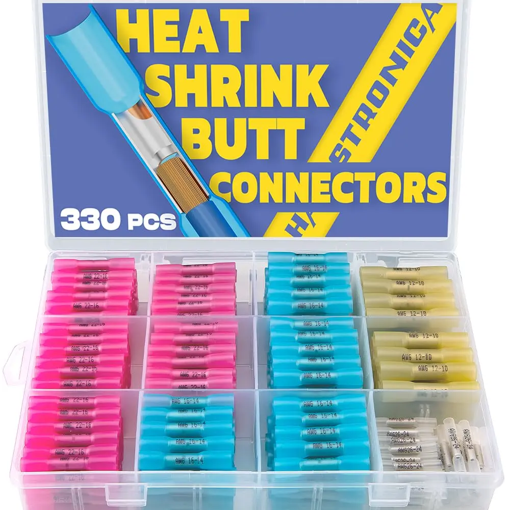 haisstronica Heat Shrink Butt Connectors-Marine Grade Waterproof Electrical Crimp Wire Connectors Kit-Tinned Red Copper Insulated, for Boat,Truck,Stereo,Joint(4Colors/4Sizes)