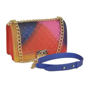 PVC Square Crossbody Clutch - Multicolor, Dual Color Design, Includes Chain Strap, Versatile Crossbody Style