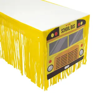 9 ft. x 29" School Bus Fringe Plastic Table Skirt with Cutouts