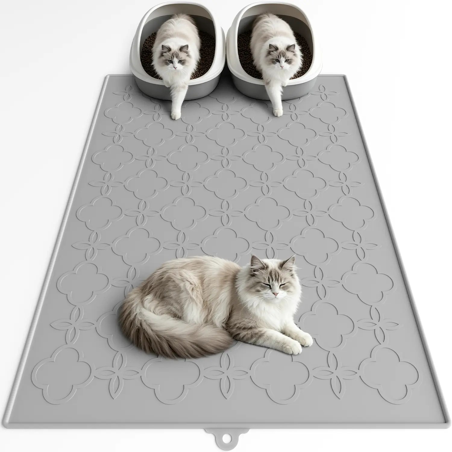 Pawtners 2-Pack Silicone Cat Litter Mat, Extra Large 42" x 30" Waterproof Mess Trap with Raised Border, Non-Slip Easy to Clean, Soft on Kitty Paws, Gray, Utility