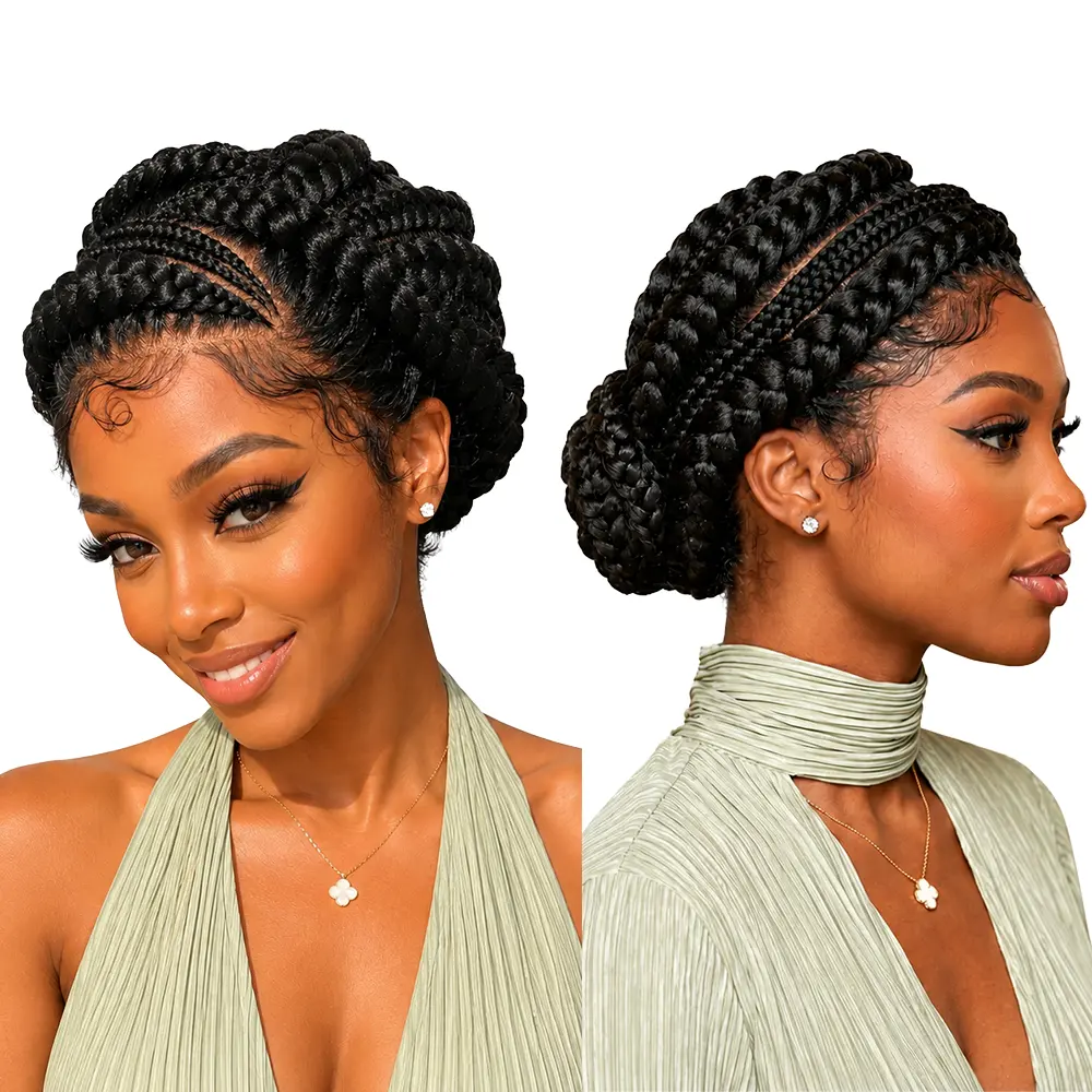 DOSAY Women's Cornrow Braid Bun Lace Front Wig - Glueless Synthetic Hair, Protective Braids Hairstyles, Beginner-Friendly Lightweight Wigs for Black Women, Ideal for Daily & Party Wear #summervibes #TikTokShopStockUp