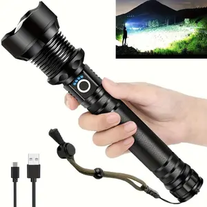 flashlight1pcUSBRechargeableLEDFlashlightP70-SuperBrightHigh-PoweredTacticalTorchwith3Modes,AdjustableFocusforOutdoor,Camping,Emergency-PlasticLampShade,18650LithiumBatteryIncludedhandheldflashlight