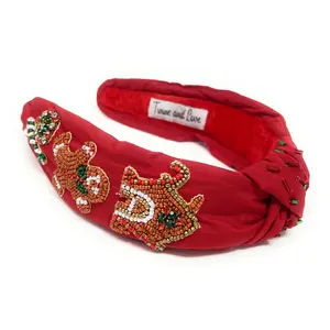 Hand Beaded Gingerbread House Knot Headband