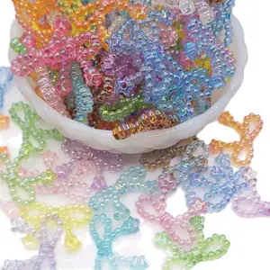 Transparent Iridescent Acrylic Bow Beads with Charm Holes, Mixed Colors for Jewelry Making, Phone Charms and Resin Crafts