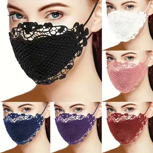 6count Elegant Lace Face Masks for Women - Breathable, Washable, Stylish Floral Design in Black, White, Pink, Blue, Purple & Red - Perfect for Summer Outdoor Events, Driving, and Parties, Party Accessories |   Elegant Face Mask |   Knitted Lace Design