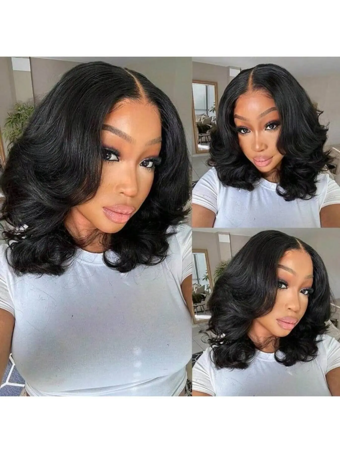 Human Hair Bob Wig 13x4 HD Lace Front Pre Plucked Body Wave 180% Density ALTERYOU Body Wave Lace Front Human Hair Wig 16 180% Density  main image 3