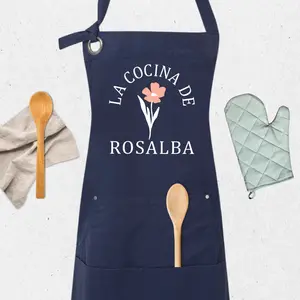 Personalized Kitchen Apron for Women Dia de las Madres Custom Canvas Apron with Pockets Regalo para Mama Floral Apron Delantar de cocinar Adjustable