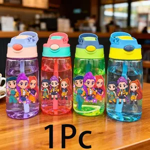 K-Pop Color 480ML Party Water Cup, Large Capacity with Straw, Portable Handle, Non-Leaking, Ideal for Birthdays & Holidays