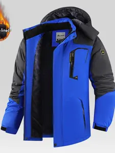 Men's Waterproof Fleece Mountain Jacket, Windproof Insulated Ski Jacket, Multi-Pocket Design, Outdoor Activities, Cold Weather, Thermal Lined Outerwear