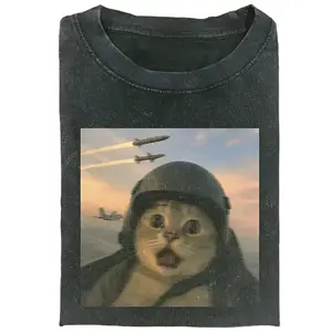 Soldier Cat T-Shirt, Cat Wars Animal Shirt, Unisex Meme Cringe Funny Shirt, Menswear Womenswear Streetwear Cotton Comfort