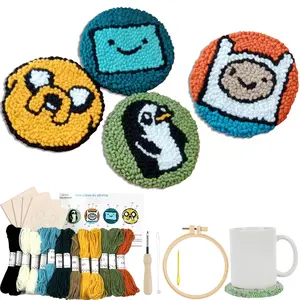 Punch Needle Kit-4 Pack Adventure Time Themed (Finn, Jake, BMO, Gunter) - Includes Punch Needle, Embroidery Hoop, Yarn, and Easy Instructions - Creative Craft Gift