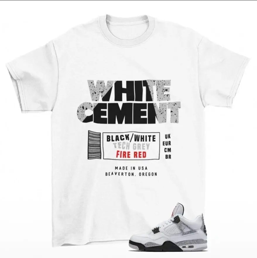 AJ 4 Retro White Cement Match Matching Cement Label T-Shirt