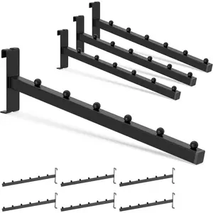 HUHOLE 10-Pack Gridwall Waterfall Hooks, 12-Inch 6-Ball Faceouts for Retail Display, Heavy Duty Square Tube Clothing Hangers for Wire Grid Panels, Black Powder-Coated Garment Racks for Garment