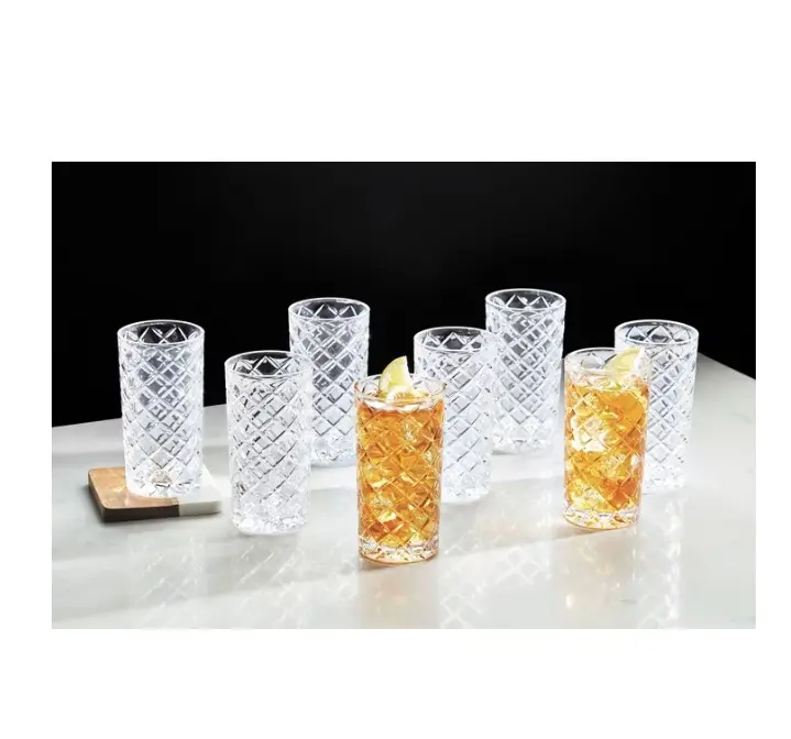 8-Piece Sylvan 12oz Diamond-Cut Tumbler Glass Set – Elegant Everyday Drinkware