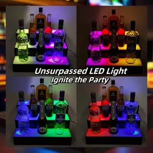 16 Inch 3-Tier LED Lighted Bottle Display Shelf, Bar Shelf, Display Bottle Shelves Rack Stand Tray Units for Home Bar Living Room Accessories and Decor Utensils Multicolor