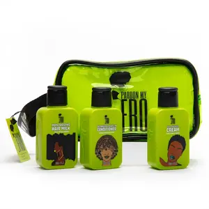Pardon My Fro - Travel Hair Set - Detangle Hydrate & Define Curls for 4a-4c Hair Types - Includes 3 Travel Size Products & Eco Friendly Cosmetic Bag - Paraben & Silicone Free Vegan Formula