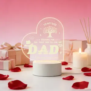 2D Flat Acrylic Heart LED Night Light To My Dad, Father's Day Appreciation Gift, Dad Thank You Sentimental Desk Bedside Lamp With Light Base