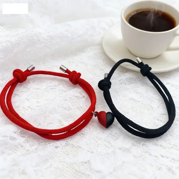 Red and black heart-shaped magnetic couple bracelet, birthday gift, Valentine's Day gift, couple accessories