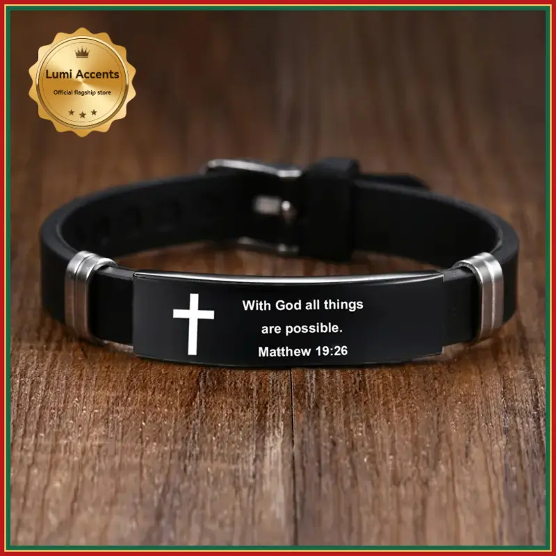 Adjustable Silicone Cross Engraved Bible Verse Bracelet - Inspirational Christian Bracelets Jewelry, Daily Religious Wristband, Faith Gift for Religious Individuals