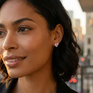 Elegant Pink Heart Stud Earrings with Cubic Zirconia Classic Silhouette Lightweight Comfortable for Daily Wear Perfect for Anniversary Women Gifts