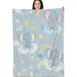 Elephant Rainbow Blanket, Elephant Cuddle Blanket, Nebula Design, Soft and Comfortable Lightweight Blanket, Great for Nursery Decoration and Party