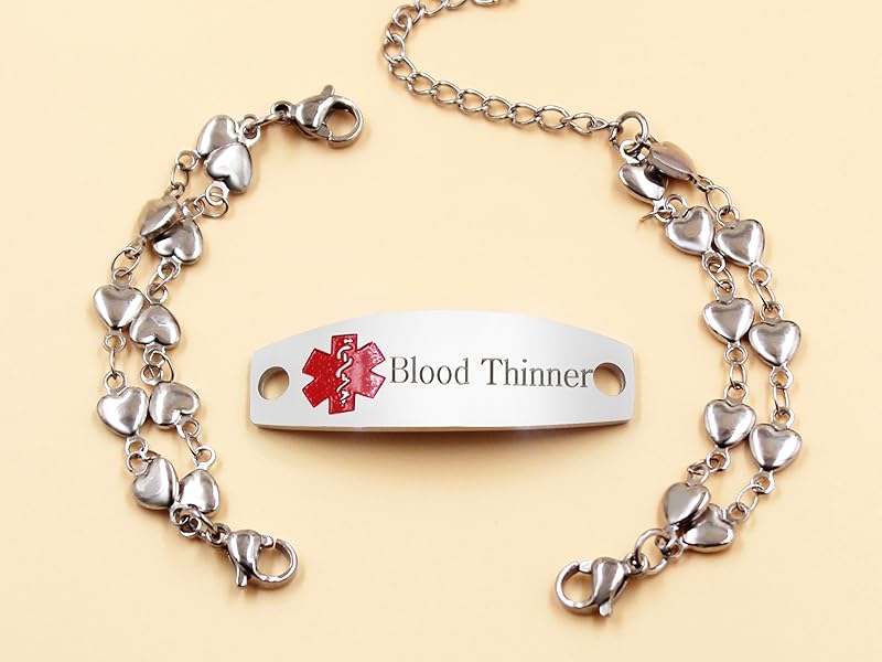 Uloveido Heart ID Bracelet for Women, Double Chain Wristband with Emergency Info Access, Elegant Safety Jewelry for Daily Wear