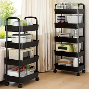 Multi-Purpose 3 Tier Storage Cart Plastic Rolling Organizer With Wheels Easy Assembly Utility Cart For Home Kitchen Office Bathroom Mobile Storage Rack Household Essentials Organizer Shelf Service Cart For Home Use Durable Resistant To Wear And Tear