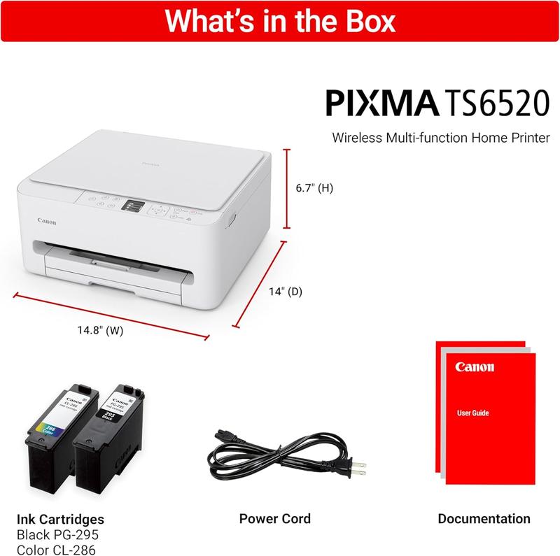 Canon PIXMA TS6520 Wireless Color Inkjet Printer Duplex Printing, White – Home Printer with Copier/Scanner, 1.42 OLED Display, Intuitive Control Panel, Compact Design