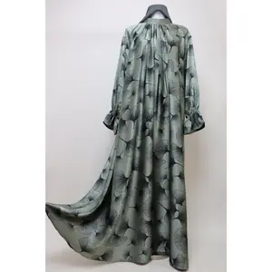 Closed Semi Flare Printed Abaya - Pastel Sage