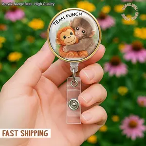 Punch Baby Monkey Badge Reel, Team Punch Badge Reel, Support Animal, I Stand With Punch, Retractable ID Holder, Small But Brave Monkey Clip